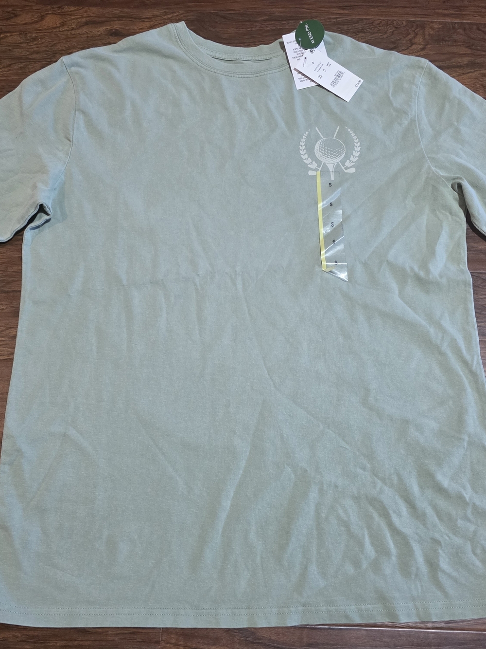 Men's printed T-shirt, "Golf All-American Open," size S, green, 100% cotton.
